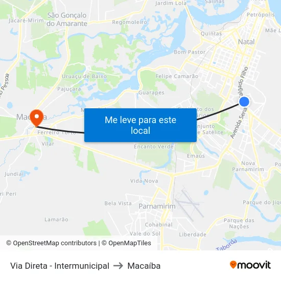 Via Direta - Intermunicipal to Macaíba map