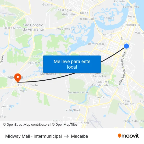 Midway Mall - Intermunicipal to Macaíba map