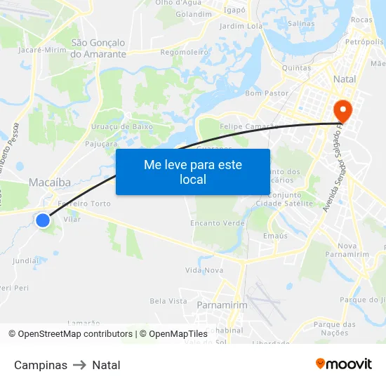 Campinas to Natal map
