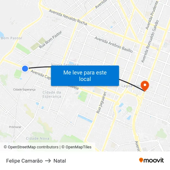 Felipe Camarão to Natal map