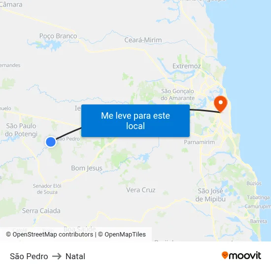 São Pedro to Natal map