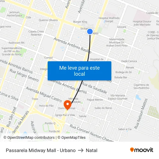 Passarela Midway Mall - Urbano to Natal map