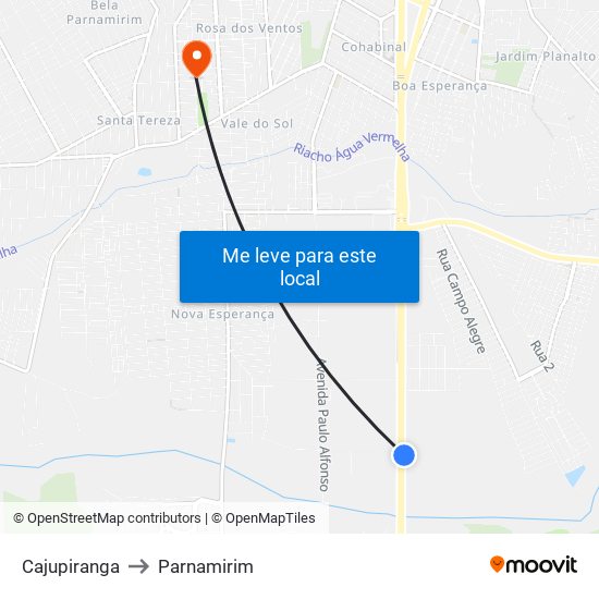 Cajupiranga to Parnamirim map