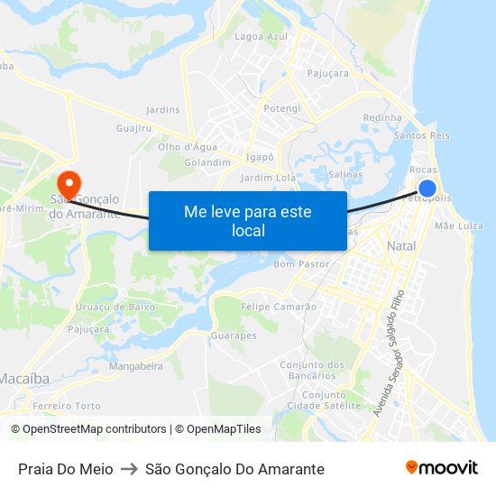 Praia Do Meio to São Gonçalo Do Amarante map