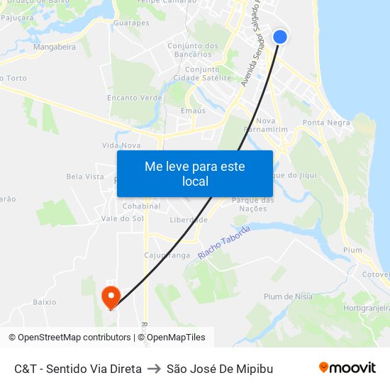 C&T / Setor III & IV - Sentido V.D. to São José De Mipibu map