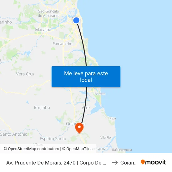 Av. Prudente De Morais, 2470 | Corpo De Bombeiros Do Rn to Goianinha map