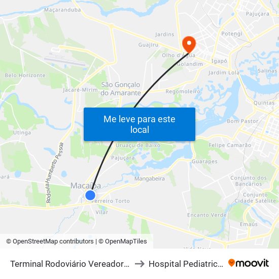 Terminal Rodoviário Vereador Cícero Martins De Macedo | Macaíba to Hospital Pediatrico Maria Alice Fernandes map