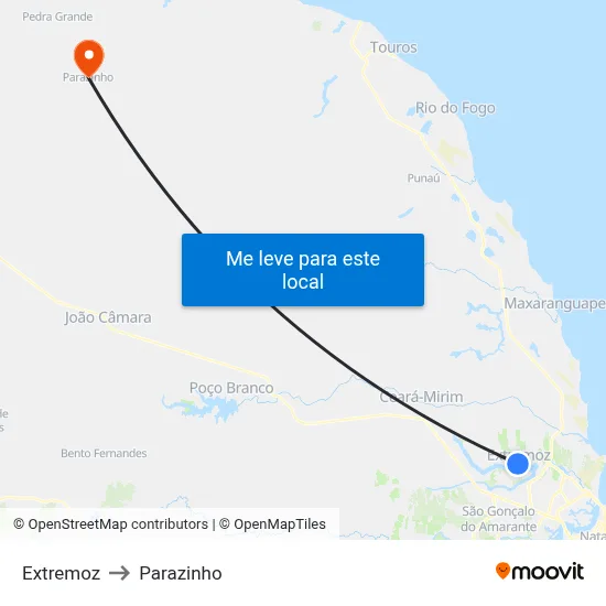 Extremoz to Parazinho map