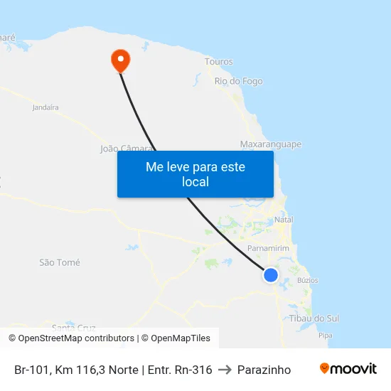 Br-101, Km 116,3 Norte | Entr. Rn-316 to Parazinho map