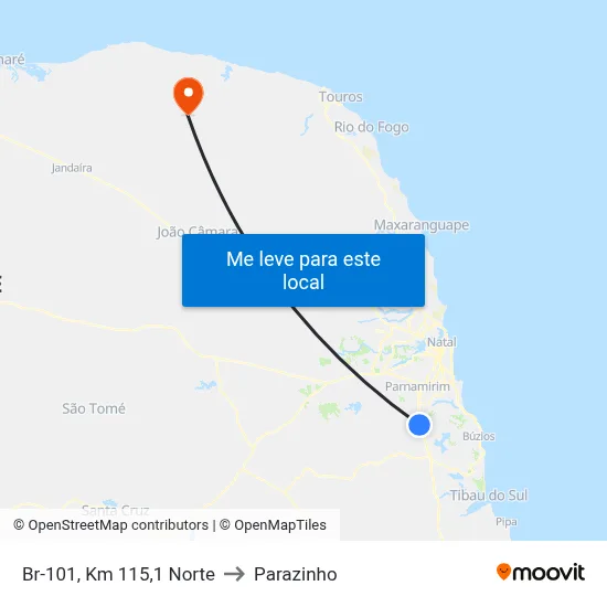 Br-101, Km 115,1 Norte to Parazinho map