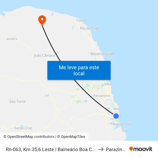 Rn-063, Km 35,6 Leste | Balneário Boa Cica to Parazinho map