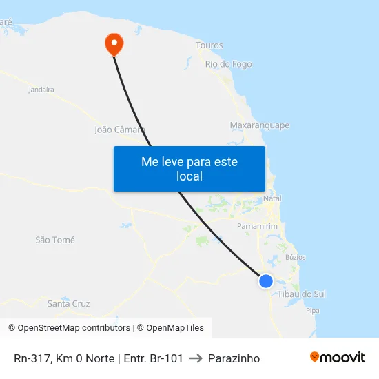 Rn-317, Km 0 Norte | Entr. Br-101 to Parazinho map