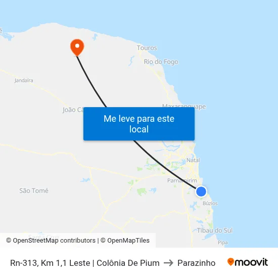 Rn-313, Km 1,1 Leste | Colônia De Pium to Parazinho map
