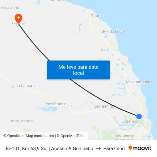Br-101, Km 68,9 Sul | Acesso A Genipabu to Parazinho map