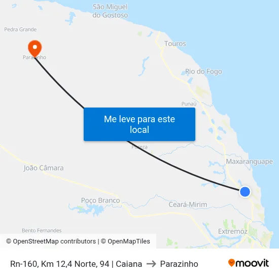 Rn-160, Km 12,4 Norte, 94 | Caiana to Parazinho map