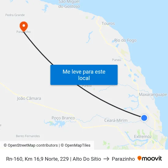 Rn-160, Km 16,9 Norte, 229 | Alto Do Sítio to Parazinho map