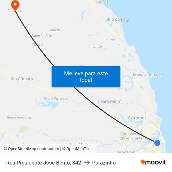 Rua Presidente José Bento, 842 to Parazinho map