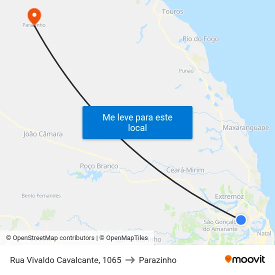 Rua Vivaldo Cavalcante, 1065 to Parazinho map