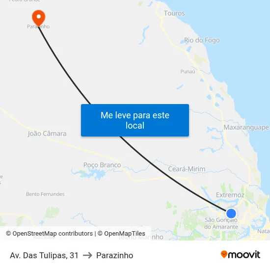 Av. Das Tulipas, 31 to Parazinho map
