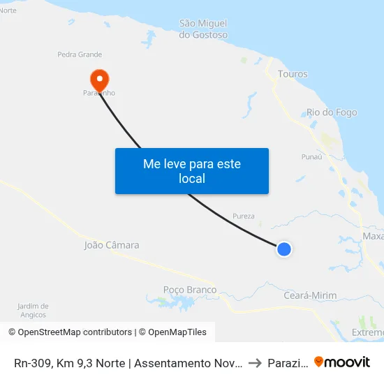 Rn-309, Km 9,3 Norte | Assentamento Nova Esperança 2 to Parazinho map