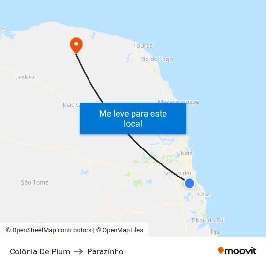 Colônia De Pium to Parazinho map