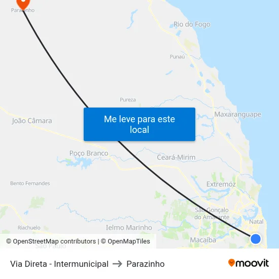 Via Direta - Intermunicipal to Parazinho map
