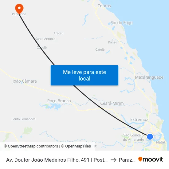 Av. Doutor João Medeiros Filho, 491 | Posto Ale Litoral Norte to Parazinho map