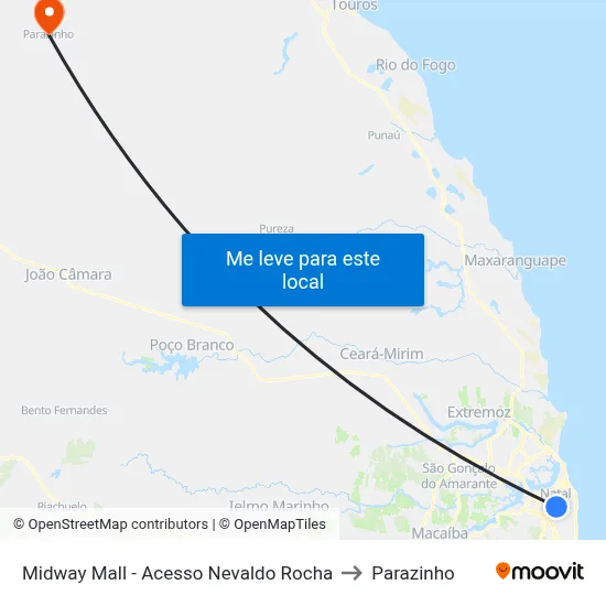 Midway Mall - Acesso Nevaldo Rocha to Parazinho map