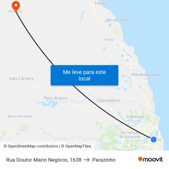 Rua Doutor Mario Negócio, 1638 to Parazinho map