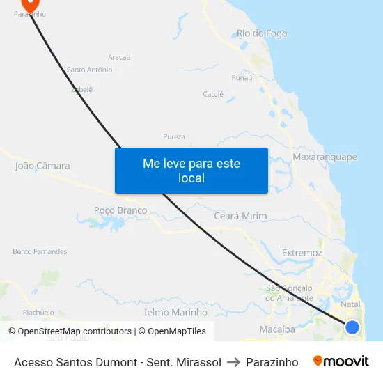 Acesso Santos Dumont - Sent. Mirassol to Parazinho map