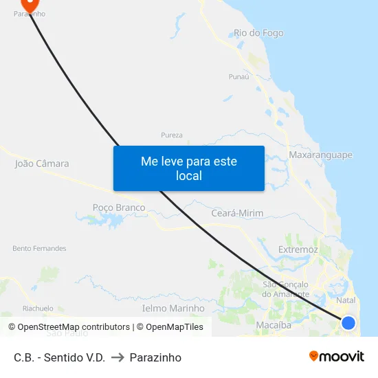 C.B. - Sentido V.D. to Parazinho map