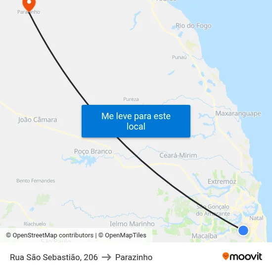 Rua São Sebastião, 206 to Parazinho map