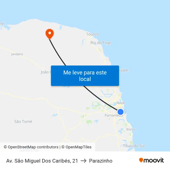 Av. São Miguel Dos Caribés, 21 to Parazinho map