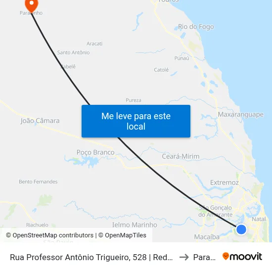 Rua Professor Antônio Trigueiro, 528 | Rede Mais Felipe Camarão to Parazinho map