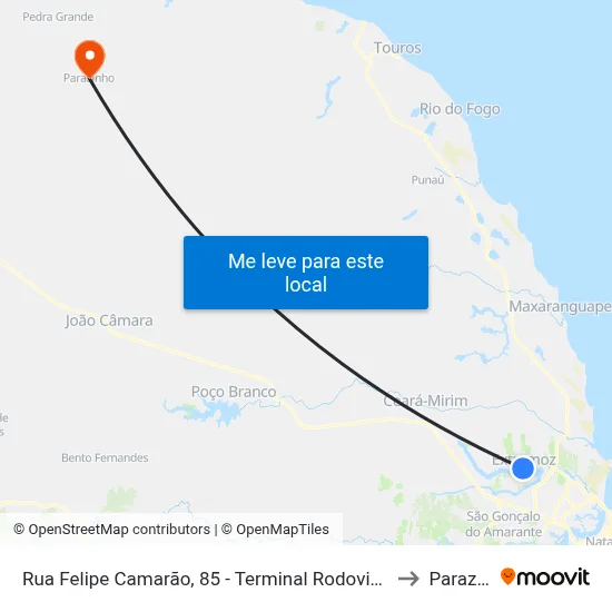 Rua Felipe Camarão, 85 - Terminal Rodoviário De Extremoz to Parazinho map