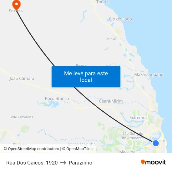 Rua Dos Caicós, 1920 to Parazinho map