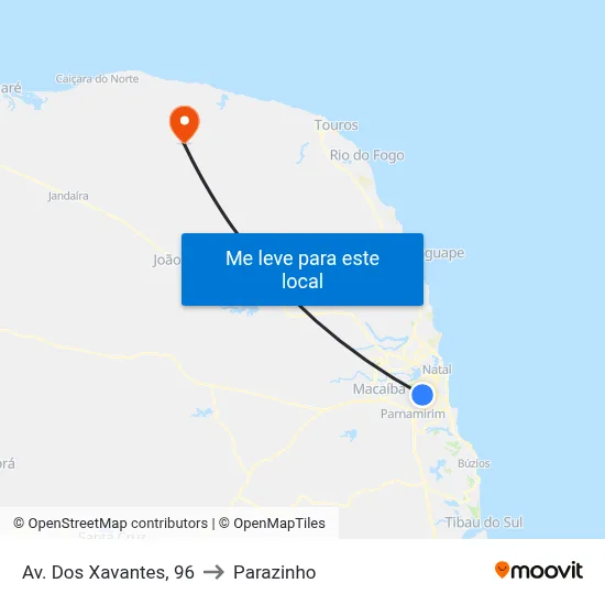 Av. Dos Xavantes, 96 to Parazinho map