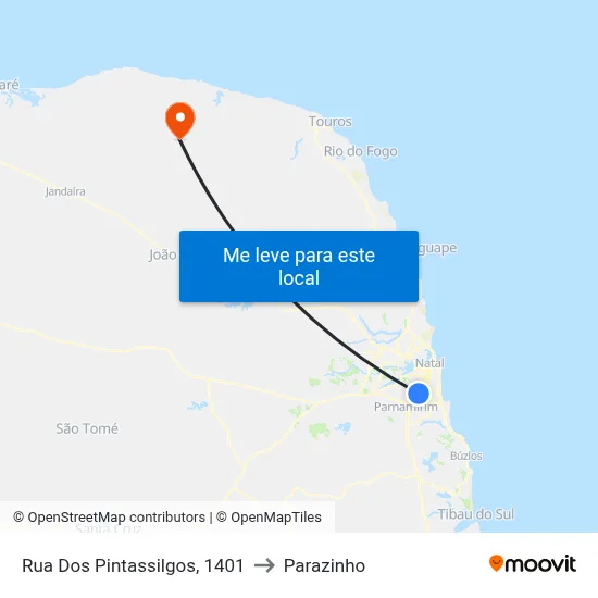 Rua Dos Pintassilgos, 1401 to Parazinho map