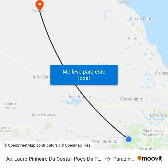 Av. Lauro Pinheiro Da Costa | Poço De Pedra to Parazinho map