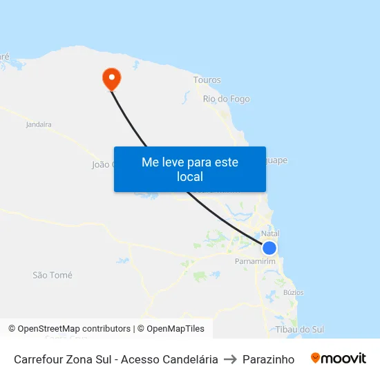 Carrefour Zona Sul - Acesso Candelária to Parazinho map