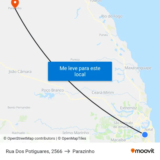 Rua Dos Potiguares, 2566 to Parazinho map