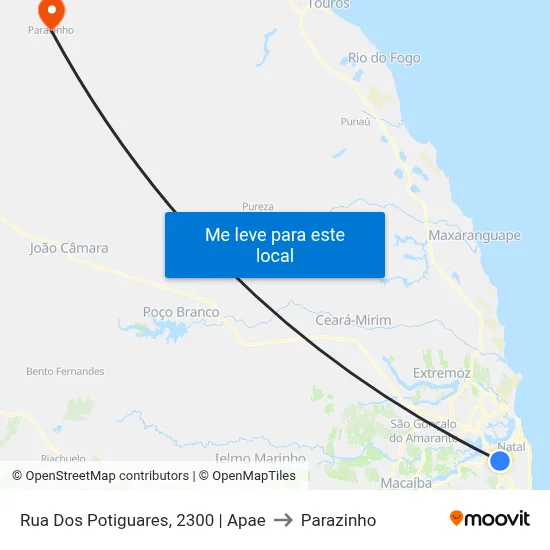 Rua Dos Potiguares, 2300 | Apae to Parazinho map