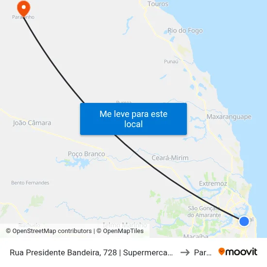 Rua Presidente Bandeira, 728 | Supermercado Nordestão Alecrim - Intermunicipal to Parazinho map