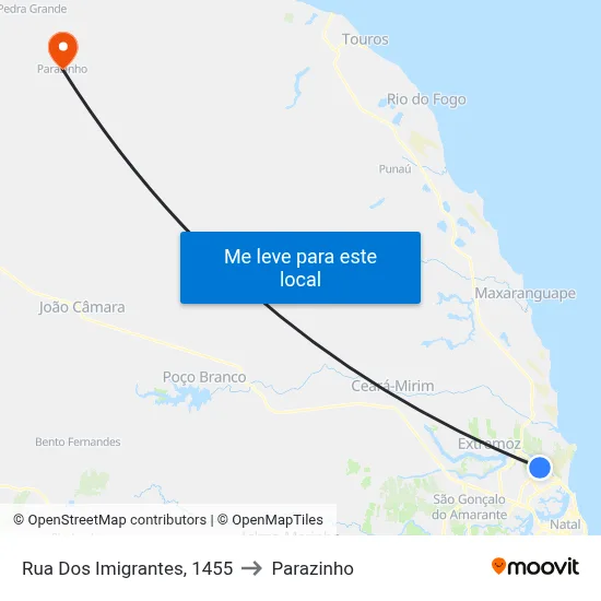 Rua Dos Imigrantes, 1455 to Parazinho map