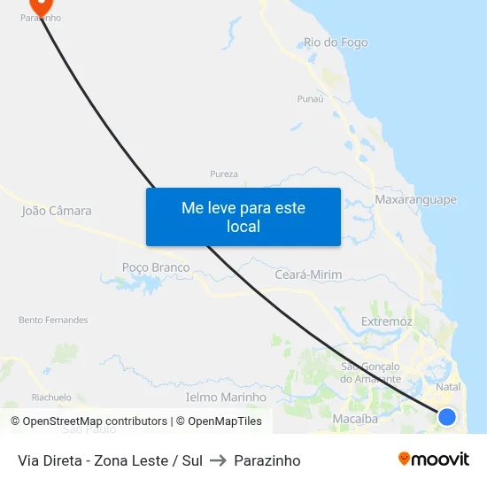 Via Direta - Zona Leste / Sul to Parazinho map