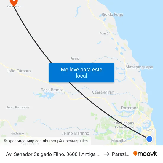 Av. Senador Salgado Filho, 3600 | Antiga Autoparvi to Parazinho map
