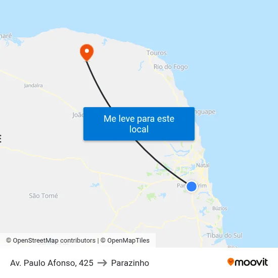 Av. Paulo Afonso, 425 to Parazinho map