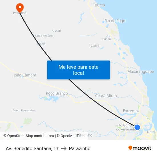 Av. Benedito Santana, 11 to Parazinho map