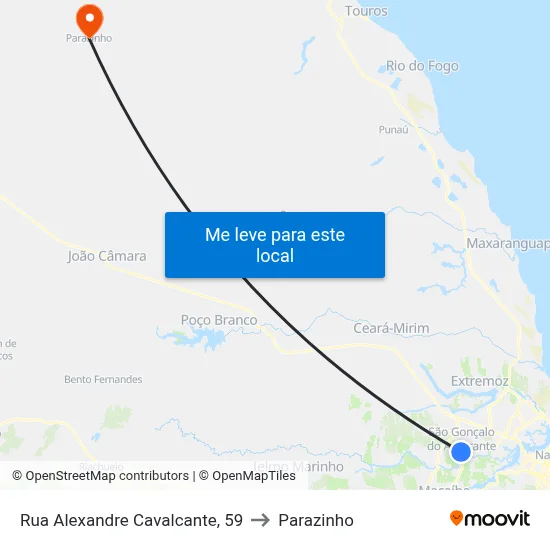 Rua Alexandre Cavalcante, 59 to Parazinho map