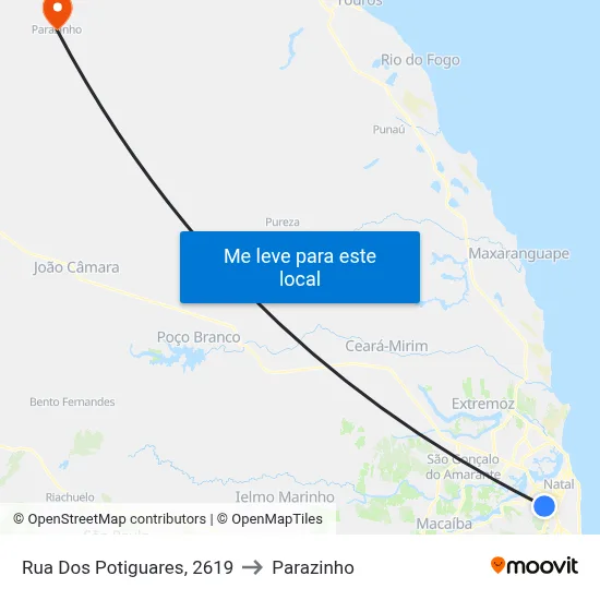 Rua Dos Potiguares, 2619 to Parazinho map